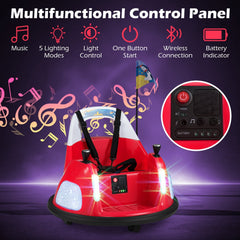 12V Kids Ride On Bumper Car with Glow in the Dark Lights, 3 Songs, 5 Point Belt and Parent Remote, 55 lb, Red