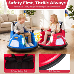 12V Kids Ride On Bumper Car with Glow in the Dark Lights, 3 Songs, 5 Point Belt and Parent Remote, 55 lb, Red
