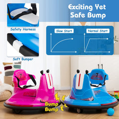 12V Kids Ride On Bumper Car with Safety Harness, Ergonomic Back, Soft Bumper and Parent Remote, 66 lb, Blue