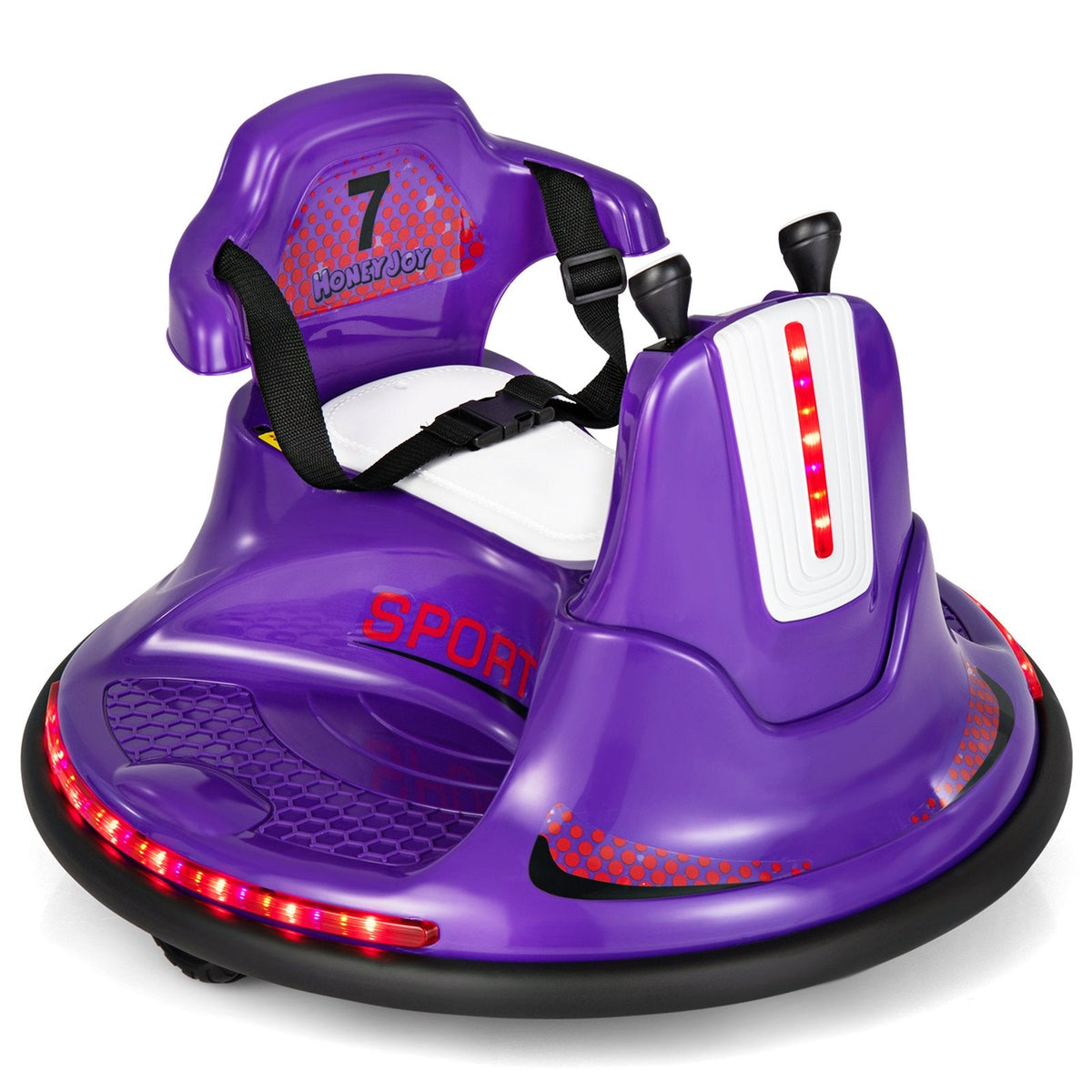 12V Kids Ride On Bumper Car, Remote Takes Priority Over the Joysticks, 360 Spin, Soft Bumper, 66 lb, Purple