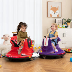 12V Kids Ride On Bumper Car, Remote Takes Priority Over the Joysticks, 360 Spin, Soft Bumper, 66 lb, Purple