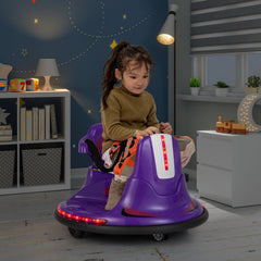 12V Kids Ride On Bumper Car, Remote Takes Priority Over the Joysticks, 360 Spin, Soft Bumper, 66 lb, Purple