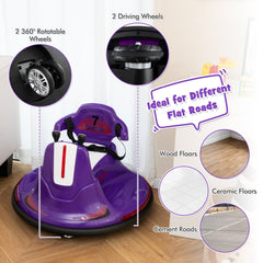 12V Kids Ride On Bumper Car, Remote Takes Priority Over the Joysticks, 360 Spin, Soft Bumper, 66 lb, Purple