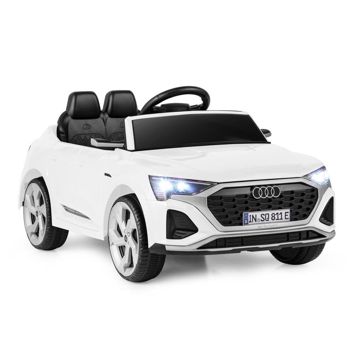 12V Licensed Audi SQ8 Kids Ride On Car with Soft Start, Parent Remote, 3 Speeds and Two 12V Motors, 38.5 in, White