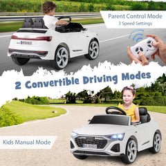 12V Licensed Audi SQ8 Kids Ride On Car with Soft Start, Parent Remote, 3 Speeds and Two 12V Motors, 38.5 in, White