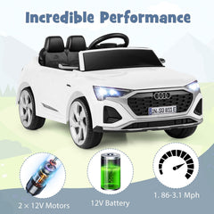 12V Licensed Audi SQ8 Kids Ride On Car with Soft Start, Parent Remote, 3 Speeds and Two 12V Motors, 38.5 in, White