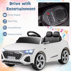 12V Licensed Audi SQ8 Kids Ride On Car with Soft Start, Parent Remote, 3 Speeds and Two 12V Motors, 38.5 in, White