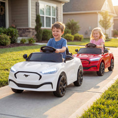 12V Licensed Ford Mach E Kids Ride On Car with High and Low Speed, 3 Level Remote, 3 Point Belt and USB, 66 lb, White