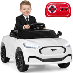 12V Licensed Ford Mach E Kids Ride On Car with High and Low Speed, 3 Level Remote, 3 Point Belt and USB, 66 lb, White