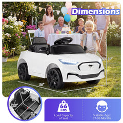 12V Licensed Ford Mach E Kids Ride On Car with High and Low Speed, 3 Level Remote, 3 Point Belt and USB, 66 lb, White