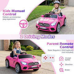 12V Licensed Mercedes-Benz SL Kids Ride On Car with Parent Remote, Soft Start, Radio and Wireless, 1.9 mph, Pink