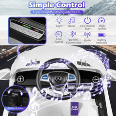 12V Licensed Mercedes-Benz SL Kids Ride On Car with Dual 25W Motors, Battery Indicator and Parent Remote, 66 lb, White