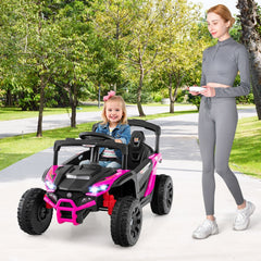 12V Kids Ride On UTV with Soft Start, Parent Remote, 3 Speeds, Spring Suspension and LED Lights, 3.1 mph, Hot Pink