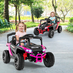 12V Kids Ride On UTV with Soft Start, Parent Remote, 3 Speeds, Spring Suspension and LED Lights, 3.1 mph, Hot Pink