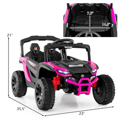 12V Kids Ride On UTV with Soft Start, Parent Remote, 3 Speeds, Spring Suspension and LED Lights, 3.1 mph, Hot Pink
