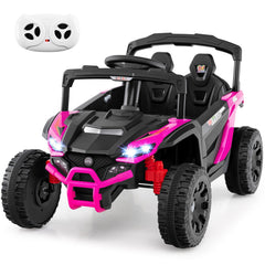 12V Kids Ride On UTV with Soft Start, Parent Remote, 3 Speeds, Spring Suspension and LED Lights, 3.1 mph, Hot Pink