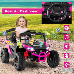 12V Kids Ride On UTV with Soft Start, Parent Remote, 3 Speeds, Spring Suspension and LED Lights, 3.1 mph, Hot Pink