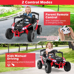 12V Kids Ride On UTV with Parent Remote, 3 Speeds, Forward and Reverse, Spring Suspension and LED Lights, 3.1 mph, Red