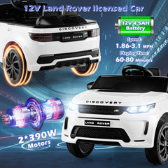 12V Licensed Land Rover Discovery Kids Ride On Car with USB, MP3, Parent Remote and Slow Start, 55 lb, White