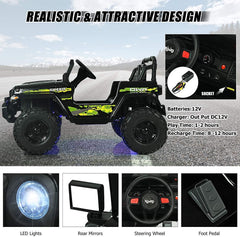 12V Kids 2 Seater Ride On Truck with Camouflage Graphics, 2.4G Remote, 3 Speeds and 17 in Bench, 77 lb