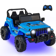 12V Kids 2 Seater Ride On Truck with 2.4G Remote, 3 Speeds, Spring Suspension and 17 in Bench, 77 lb, Blue