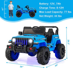 12V Kids 2 Seater Ride On Truck with 2.4G Remote, 3 Speeds, Spring Suspension and 17 in Bench, 77 lb, Blue