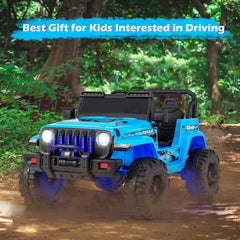 12V Kids 2 Seater Ride On Truck with 2.4G Remote, 3 Speeds, Spring Suspension and 17 in Bench, 77 lb, Blue