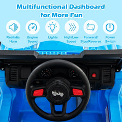12V Kids 2 Seater Ride On Truck with 2.4G Remote, 3 Speeds, Spring Suspension and 17 in Bench, 77 lb, Blue