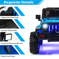 12V Kids 2 Seater Ride On Truck with 2.4G Remote, 3 Speeds, Spring Suspension and 17 in Bench, 77 lb, Blue