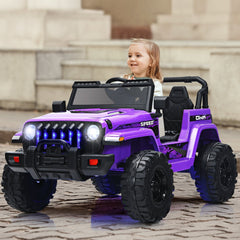 12V Kids 2 Seater Ride On Truck with Music Player, USB, FM Radio, 2.4G Remote and 3 Speeds, 77 lb, Purple