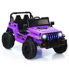 12V Kids 2 Seater Ride On Truck with Music Player, USB, FM Radio, 2.4G Remote and 3 Speeds, 77 lb, Purple