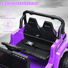 12V Kids 2 Seater Ride On Truck with Music Player, USB, FM Radio, 2.4G Remote and 3 Speeds, 77 lb, Purple