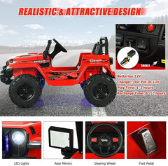 12V Kids 2 Seater Ride On Truck with 1 to 2 Hour Play Time, 2.4G Remote, 3 Speeds and 17 in Bench, 77 lb, Red