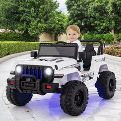 12V Kids 2 Seater Ride On Truck with 35 kg Load Capacity, 2.4G Remote, Spring Suspension and USB, White