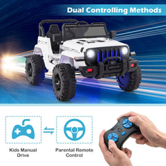 12V Kids 2 Seater Ride On Truck with 35 kg Load Capacity, 2.4G Remote, Spring Suspension and USB, White