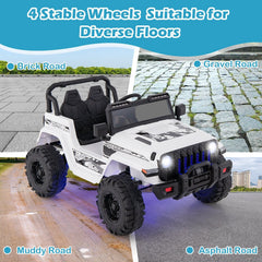 12V Kids 2 Seater Ride On Truck with 35 kg Load Capacity, 2.4G Remote, Spring Suspension and USB, White