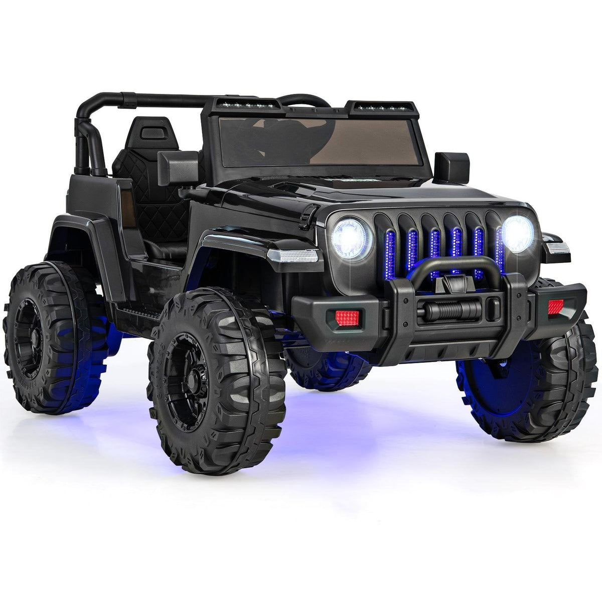 12V Kids 2 Seater Ride On Truck with Soft Start, 2.4G Remote, 3 Speeds and Wireless Music, 77 lb, Solid Black