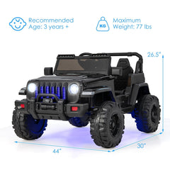 12V Kids 2 Seater Ride On Truck with Soft Start, 2.4G Remote, 3 Speeds and Wireless Music, 77 lb, Solid Black