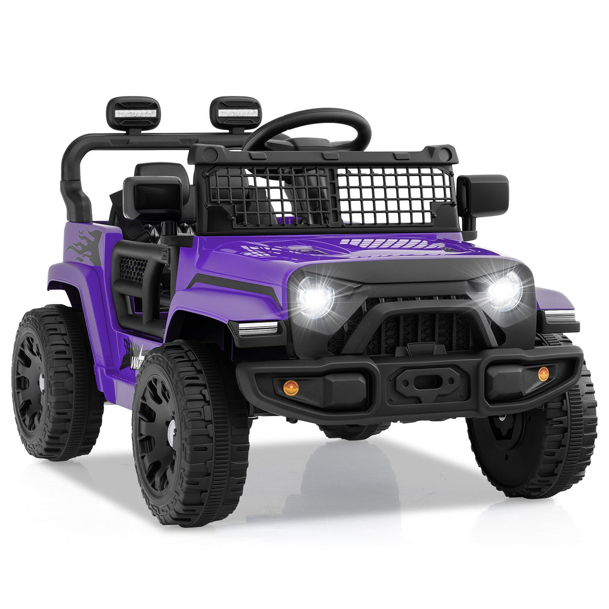 12V Kids Ride On Truck with Lockable Doors, Parent Remote, Emergency Brake and Spring Suspension, 66 lb, Purple