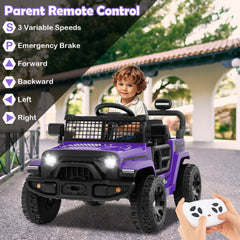 12V Kids Ride On Truck with Lockable Doors, Parent Remote, Emergency Brake and Spring Suspension, 66 lb, Purple