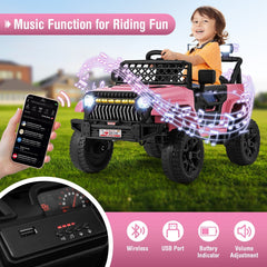 12V Kids Ride On Truck with Wireless Music, USB, Parent Remote, 3 Speeds and Battery Indicator, 66 lb, Pink