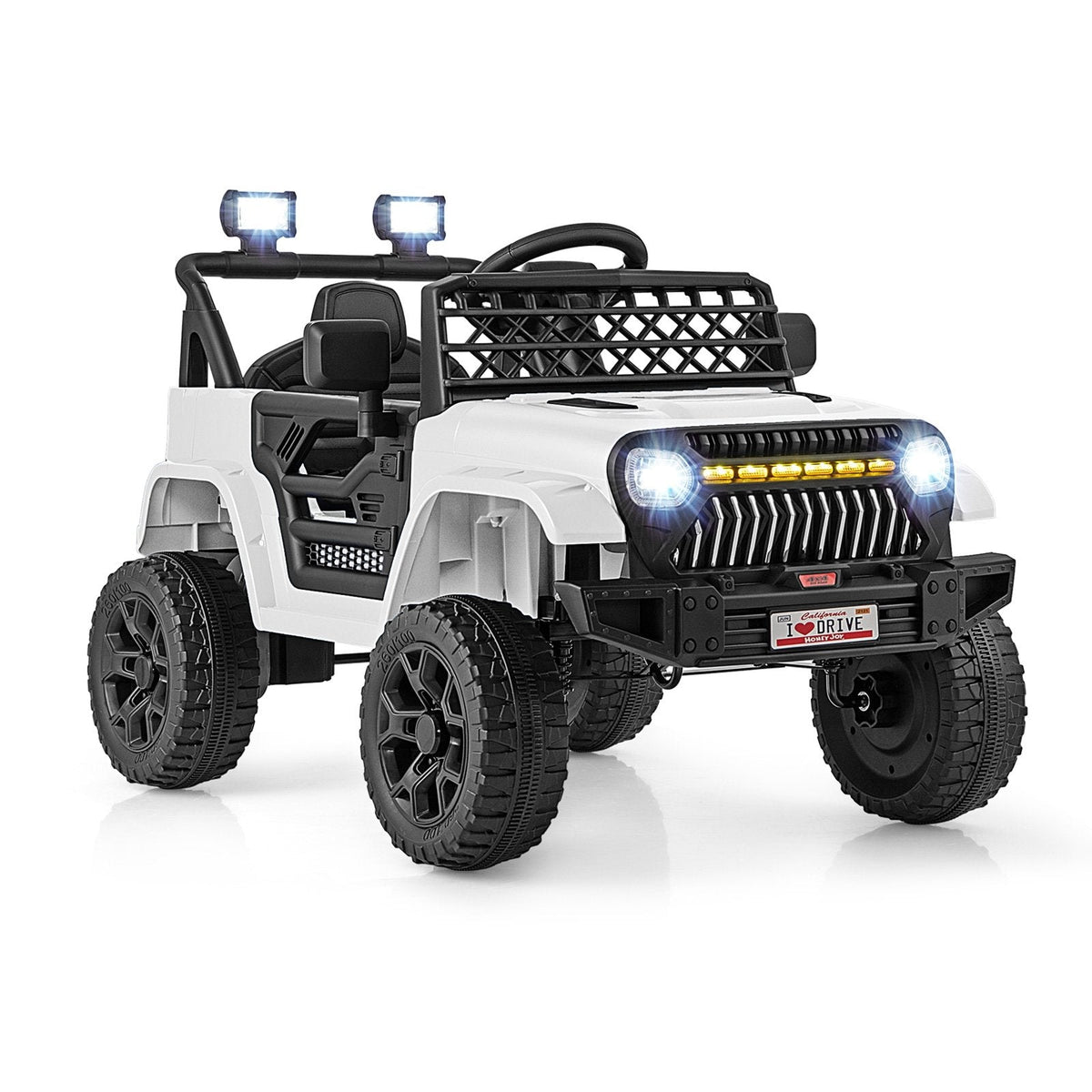 12V Kids Ride On Truck with Labelled Control Panel, Parent Remote, 3 Speeds and 10 in Clearance, 66 lb, White