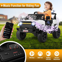 12V Kids Ride On Truck with Labelled Control Panel, Parent Remote, 3 Speeds and 10 in Clearance, 66 lb, White