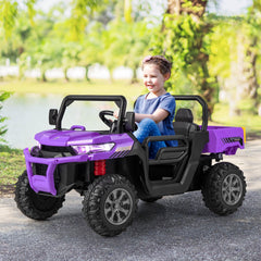 12V 2 Seater Kids Ride On Dump Truck with Electric Dump Bed, Shovel, Parental Remote and 2 x 35W Motors, Purple