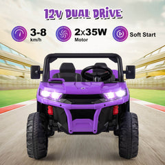 12V 2 Seater Kids Ride On Dump Truck with Electric Dump Bed, Shovel, Parental Remote and 2 x 35W Motors, Purple