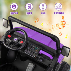 12V 2 Seater Kids Ride On Dump Truck with Electric Dump Bed, Shovel, Parental Remote and 2 x 35W Motors, Purple