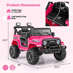 12V Kids Ride On Truck with Integrated Charging Port, 2 x 35W Motors and 3 Speed Remote, 66 lb, Pink