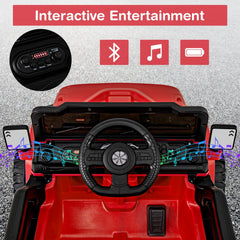 12V Kids Ride On Truck with Roof Searchlights, LED Headlights, 3 Speed Remote and Wireless Music, 66 lb, Red