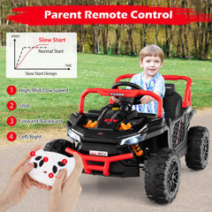 12V Kids Ride On Off Road UTV with Parent Remote, 3 Speeds, Shock Absorbing Tyres, USB and MIC Port, 40 in, Black