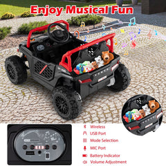 12V Kids Ride On Off Road UTV with Parent Remote, 3 Speeds, Shock Absorbing Tyres, USB and MIC Port, 40 in, Black